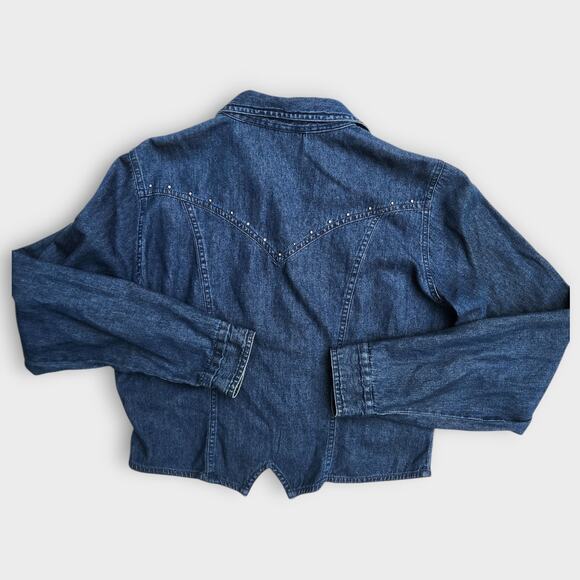 Side Saddle Cropped Button Down Womens L Western Cowgirl Thin Fabric Studded VTG - Picture 2 of 7